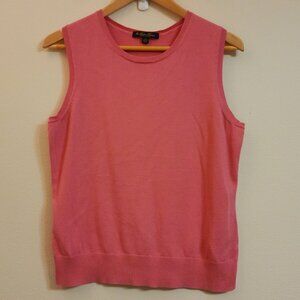 Brooks Brothers Women Knit Sweater Vest L Pink Supima Cotton Crew Neck Preppy